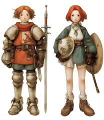 Fantasy Warrior Knight with Elegant Features – Two Full Illustrations PNG