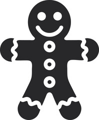 Gingerbread Man Icon Silhouette, Smiling Cookie Figure with Buttons and Frosting Design Isolated on White Background
