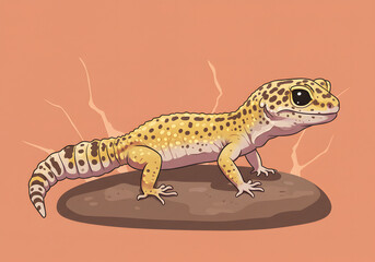 Obraz premium Adorable gecko cartoon with a colored background suitable for stickers, posters or digital graphics.