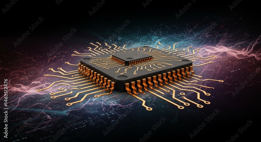 Poster abstract circuit microchip on tech background - future, innovation, technology, computing power, ele