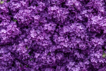 Fototapeta premium Close-up view of densely packed clusters of purple lilac blossoms.