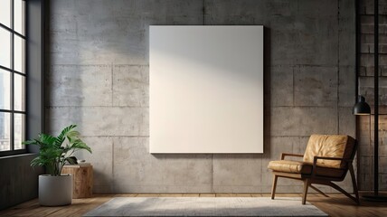 Modern Minimalist Living Room Interior with Blank Canvas Mockup