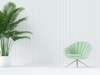 Modern minimalist room with a mint-green chair and plant