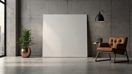 Modern Minimalist Living Room Interior with Blank Canvas Mockup