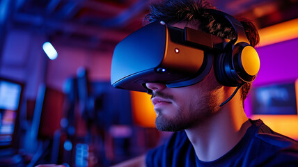 Immersive VR Developer Testing Futuristic Interface Virtual Reality Concept
