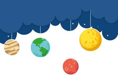 Paper Clouds With Hanging Planet Border