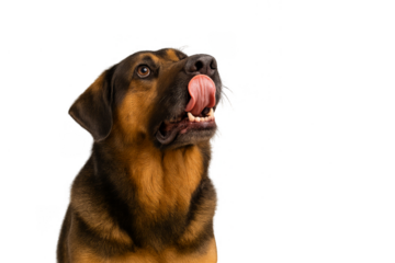 Playful Pup: An adorable dog eagerly anticipates a treat, its tongue playfully lolling out, in a captivating display of pure joy and anticipation.