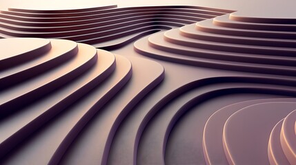 Abstract Layered Terraces in Soft Light, Serene Curved Landscape Design