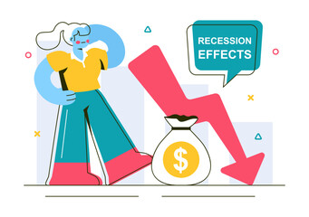 Recession Effects Vector Illustration Featuring the Impact on Economic Growth and the Decline in Economic Activity in a Flat Style Cartoon Background
