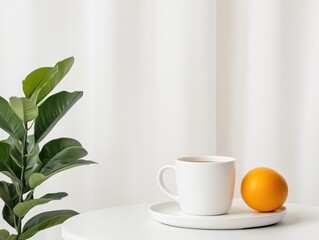 Simple scene of tea cup and orange