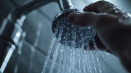 Hand Adjusting Water Flow from Shower Head