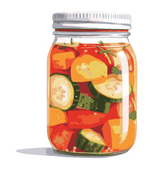 瓶詰めされた野菜の漬物の水彩風イラスト　生成AI