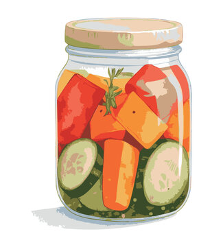 瓶詰めされた野菜の漬物の水彩風イラスト　生成AI
