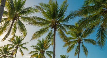 Fototapeta premium Lush Green Palm Trees Under a Bright Blue Sky