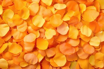 Close-up view of many vibrant orange rose petals.