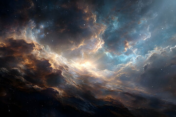 Cosmic nebulae display of swirling celestial clouds.