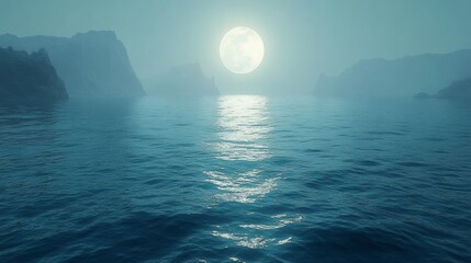 Moonlit calm water scenery