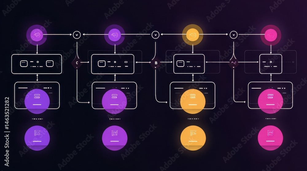 Poster process visualization of a multi-stage workflow.
