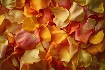A vibrant array of rose petals in warm autumnal tones.