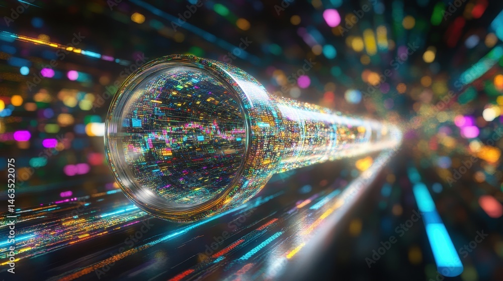 Poster data stream flowing through digital tunnel abstract perspective shot technology concept futuristic d