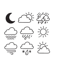 Hand Drawn Weather Icons Set Black and White Doodle Style