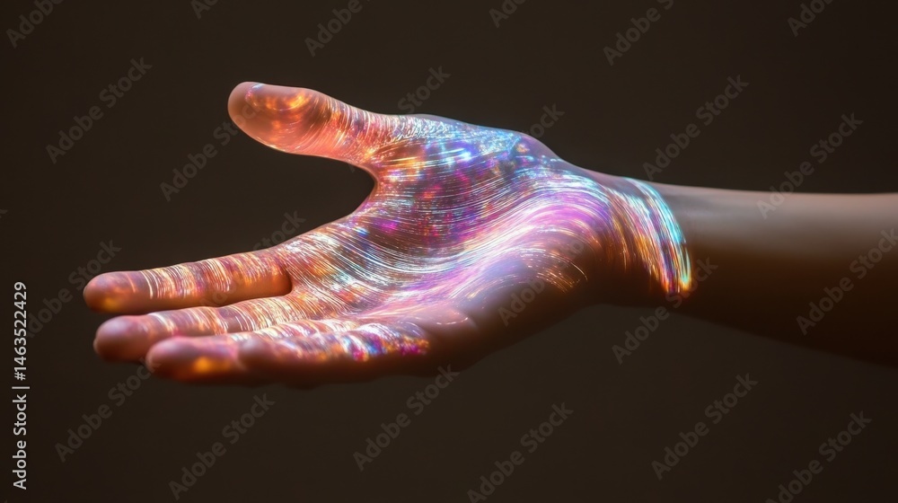 Poster hand holding light streams concept shot for technology future innovation and digital transformation 