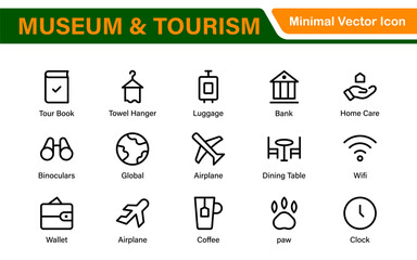 Museum and Tourism outline modern icon set. editable line icon illustration.