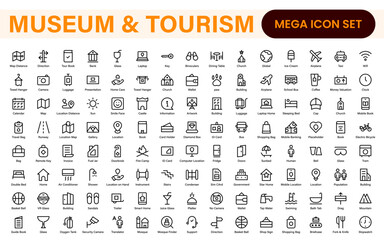 Museum and Tourism outline modern icon set. editable line icon illustration.