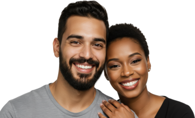Happy Diverse Couple Smiling Close Up Portrait Interracial Relationship Love Affection