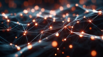 Fototapeta premium Abstract Network of Glowing Nodes and Lines Connecting in a Complex Web Close Up View Data Visualization