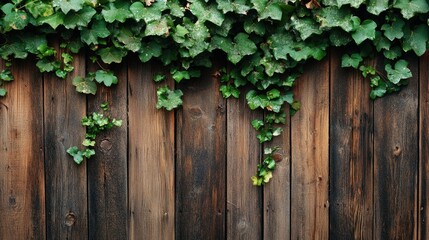 Lush Ivy Growing on Rustic Wooden Fence