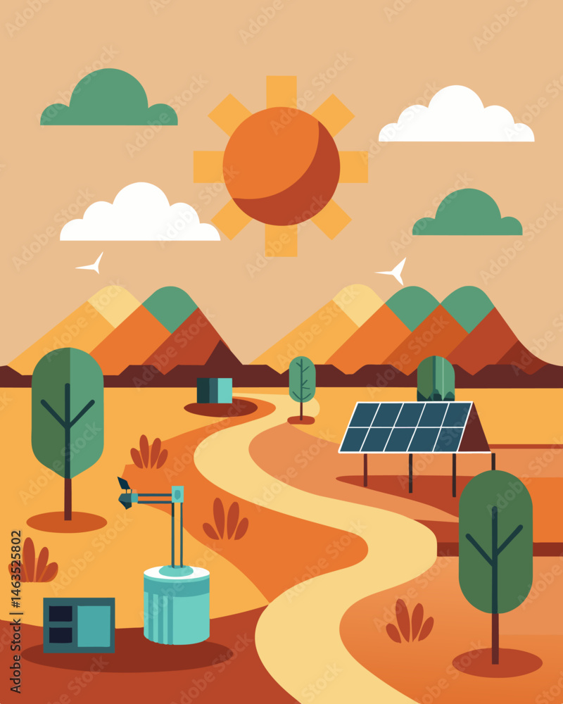 Poster the onceempty desert landscape was transformed into a hub of innovation and clean energy with solar 