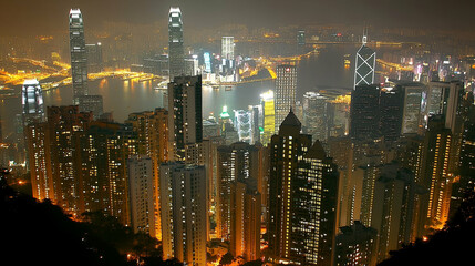 Obraz premium Night Skyline of Hong Kong City