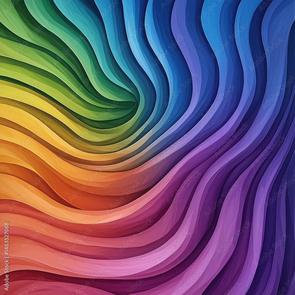 Poster abstract rainbow swirl pattern with vibrant colors and textured waves. the design features a dynamic
