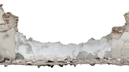 Old Ruined Wall isolated on transparent white background, clipping path
