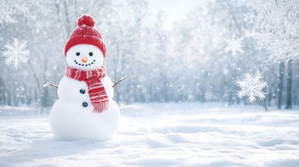 Obraz premium Snowman in winter forest landscape