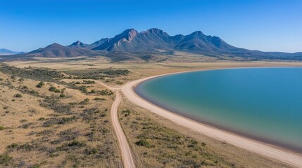 Scenic Aerial View of a Secluded Lake and Mountain Range in the American Southwest