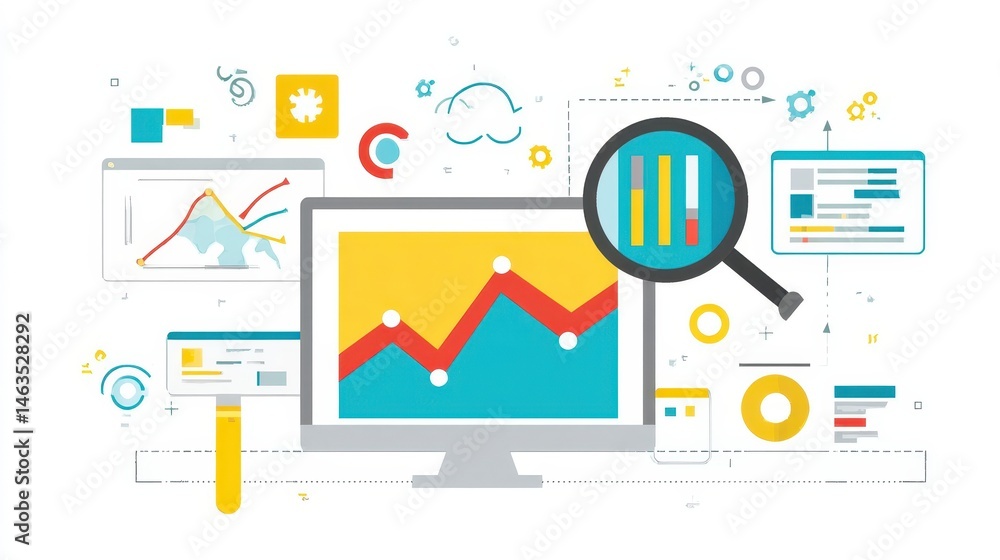 Poster multicolored graphic representation of data analysis.
