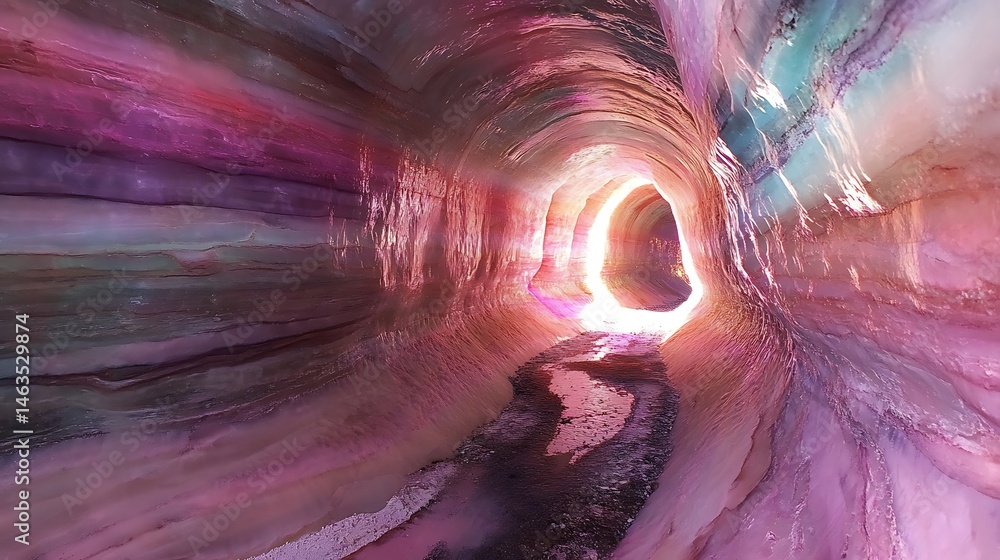 Poster abstract colorful tunnel with glowing light and wave texture