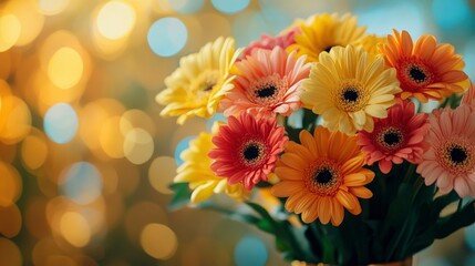 Vibrant Gerbera Daisy Bouquet Against a Sparkling Bokeh Background
