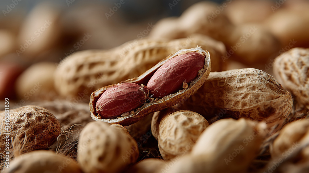 Aufkleber peanuts in shell: a close-up of peanuts in their shells, showcasing the natural texture and color of