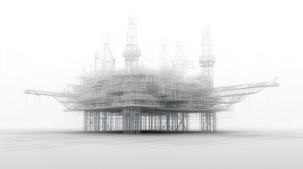 Abstract offshore platform in fog energy industry grayscale image