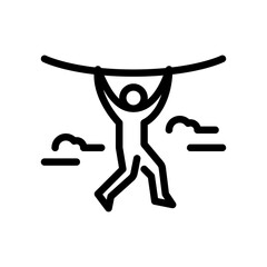 hanging on rope outline icon. figure challenge line art illustration.