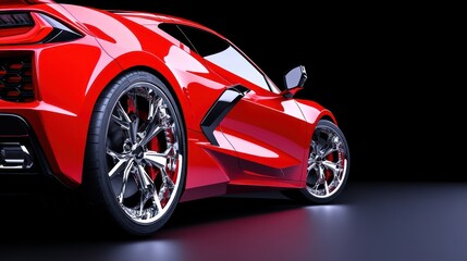 Naklejka premium Sleek red sports car close up on black background automotive modern design