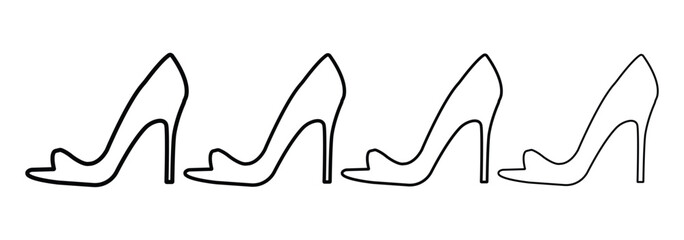 High heel shoes icon outline collection. Woman high heel icon. Black silhouettes outline of women shoes. High heel icon vector design symbol
