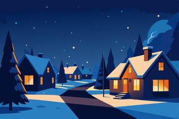 Fototapeta premium suburban neighborhood in winter lit only by christmas