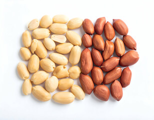 A heap of brown peanuts, a healthy and natural snack, isolated on a white background shows the closeup of this organic food ingredient