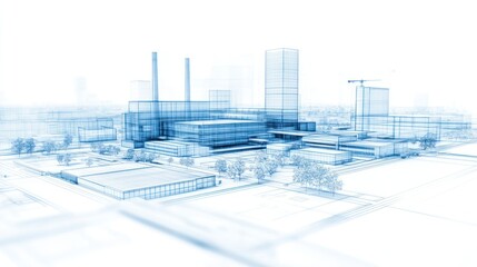 Obraz premium Industrial complex blueprint cityscape wireframe design