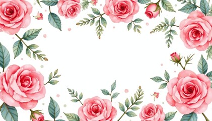 Delicate watercolor roses & leaves, repeating pattern, graphic, floral pattern, repeating pattern