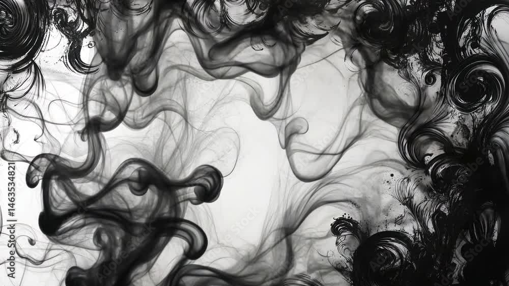 Poster abstract ink swirls: a mesmerizing composition of swirling black ink dances fluidly against a contra